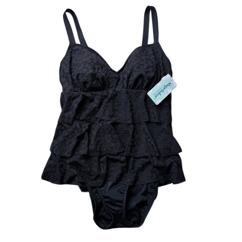 Shape Solver Size 10 Black Triple Tier Shadow Prowl One Piece‎ Swimsuit NWT